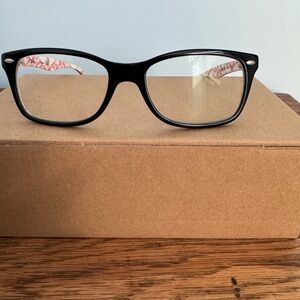 Ray-Ban Black Frame Eyeglasses with White/Pink Patterned Temples